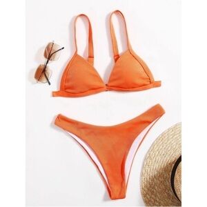 ROMWE👙 Orange Ribbed Triangle Bikini
